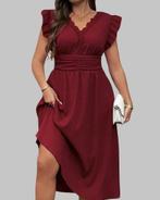 Elegante bordeauxrode midi-jurk met ruches, Kleding | Dames, Grote Maten, Verzenden, Nieuw, Rood, Jurk