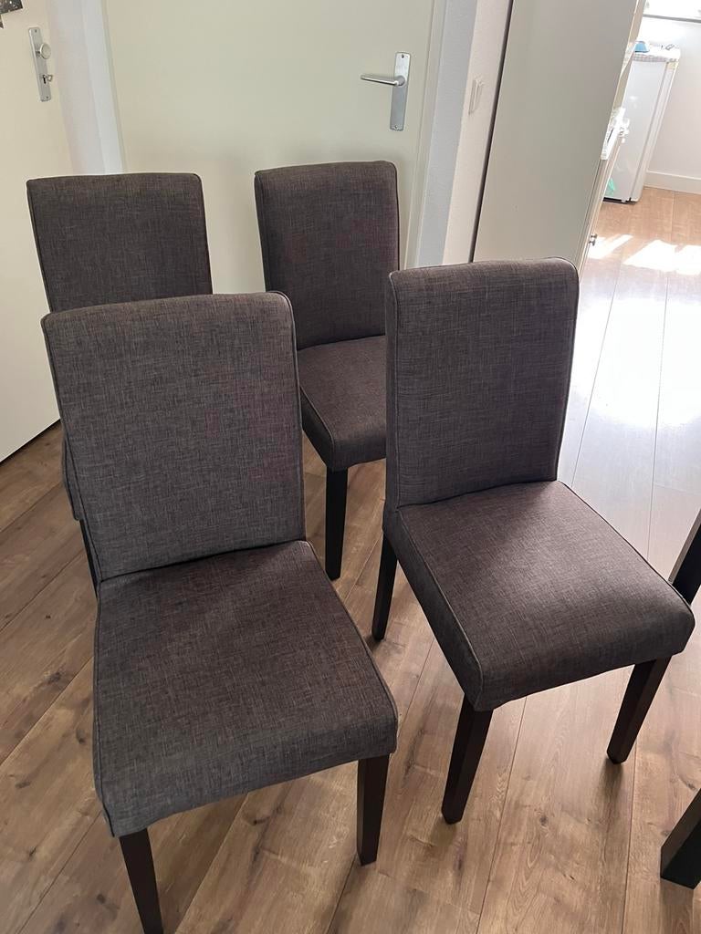 4 eettafel stoelen grijsbruin/donkerbruin, Ophalen, Gebruikt, Bruin, Vier