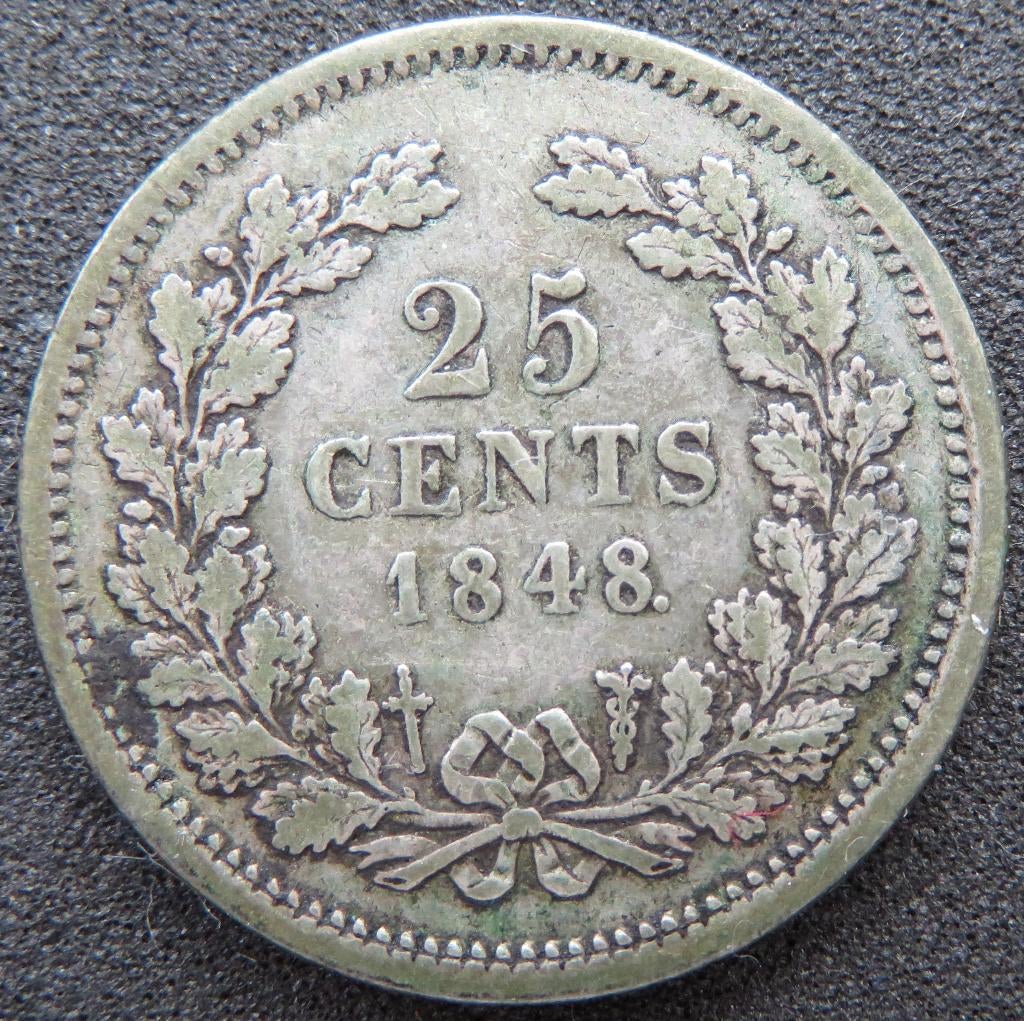 25 Cent 1848, Postzegels en Munten, Munten | Nederland, Verzenden, Zilver, 25 cent, Losse munt