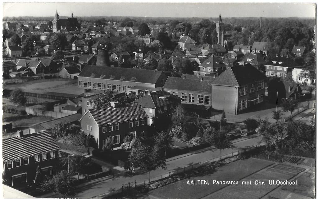 Aalten, Panorama met Chr. ULO-school, Verzenden, 1960 tot 1980, Gelopen, Gelderland