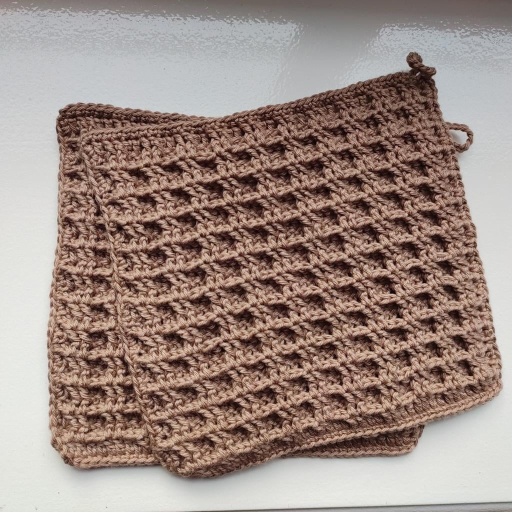 Nieuw gehaakte pannenlappen caramel bruin, Huis en Inrichting, Keuken | Textiel, Ophalen of Verzenden, Nieuw