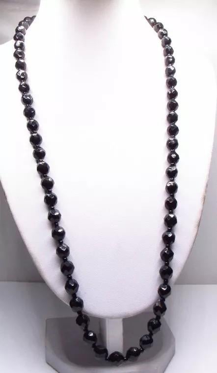 Lange ketting van gefacetteerde kralen, vintage, Verzenden, Zo goed als nieuw, Zwart, Overige materialen