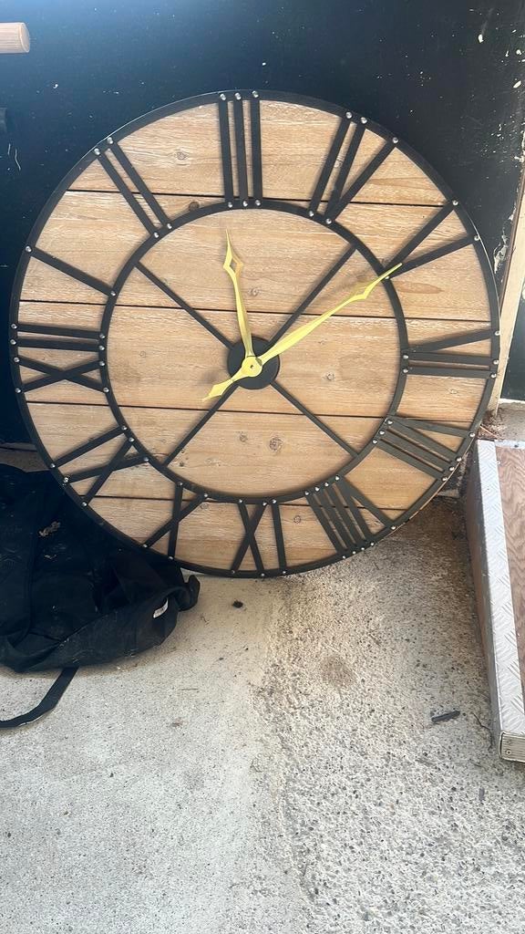 Prachtige stijgerhouten klok (werkend) 90cm, Ophalen of Verzenden, Zo goed als nieuw, Wandklok