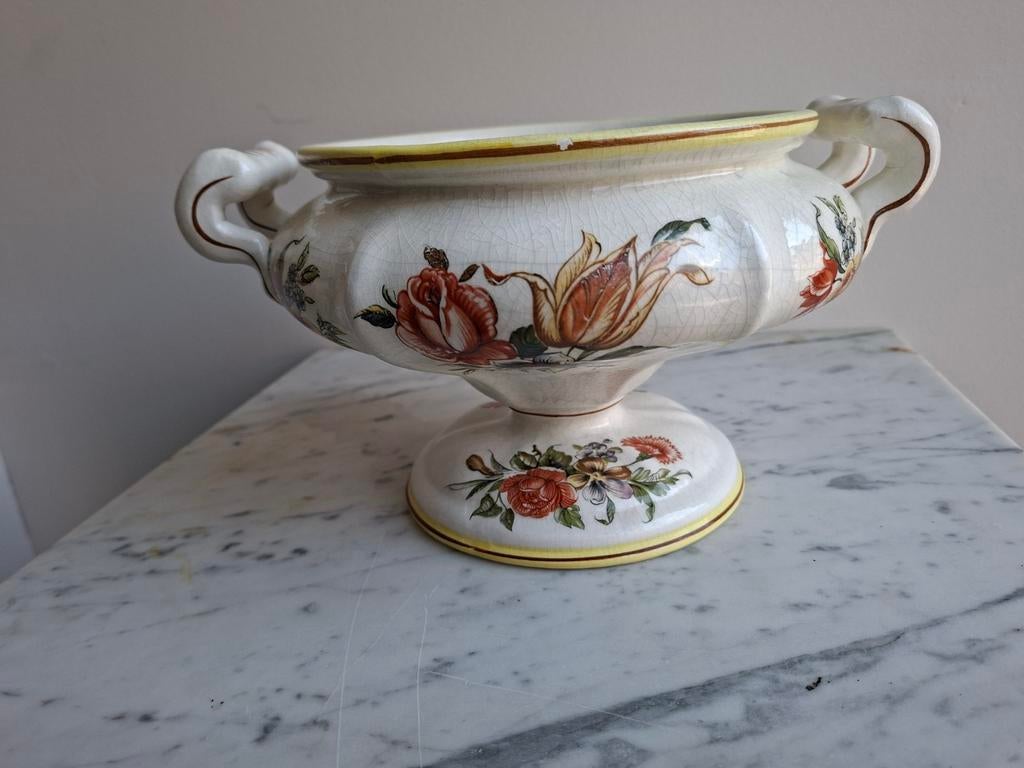 Prachtige antieke terrine met bloemmotief - gesigneerd, Ophalen of Verzenden