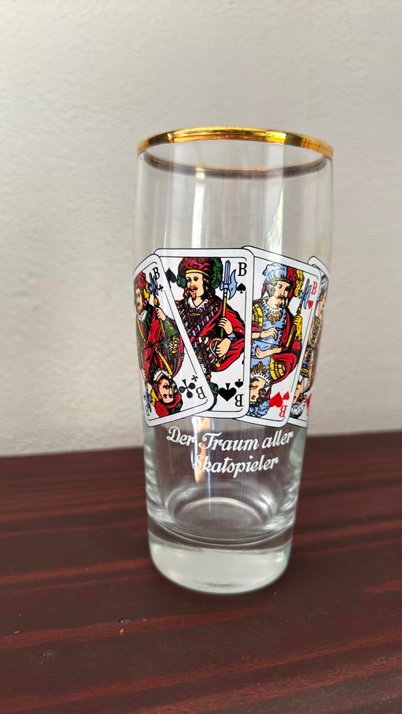 Vintage bierglas speelkaart boer, Verzamelen, Glas en Borrelglaasjes, Ophalen of Verzenden, Zo goed als nieuw, Bierglas
