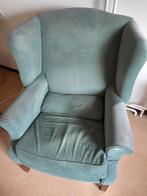 Grote groene leunstoel met voetenbank, fauteuil, leesstoel, Huis en Inrichting, Fauteuils, Ophalen, Gebruikt, 100 tot 125 cm, Stof