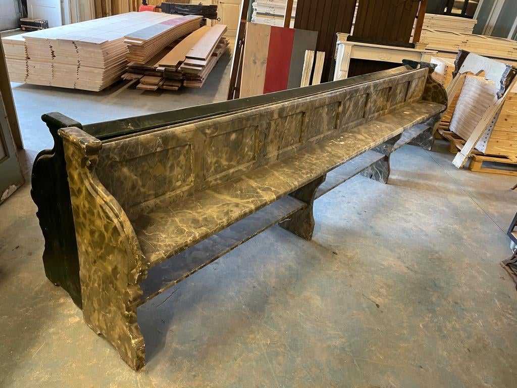 2 stuks antieke houten kerkbank 380x90x40cm., Ophalen