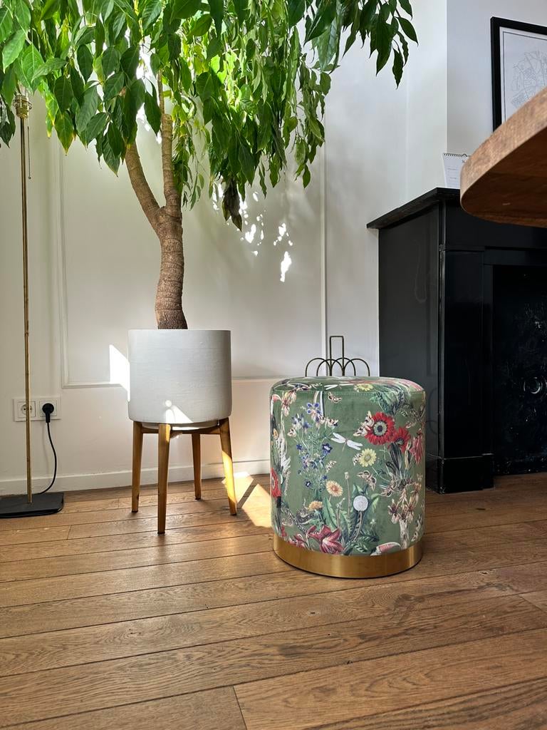 Poef met jungle print, Ophalen, Zo goed als nieuw, Rond, Minder dan 50 cm