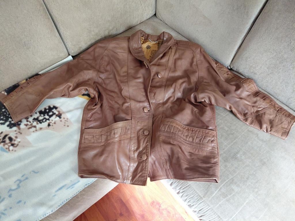 Bruine leren italiaanse jas maat m, Ophalen of Verzenden, Zo goed als nieuw, Maat 38/40 (M), Bruin