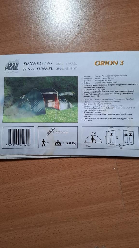 High Peak Orion 3 Tunneltent - Ruime 3-persoons tent, Caravans en Kamperen, Tenten, tot en met 3, Gebruikt, Ophalen