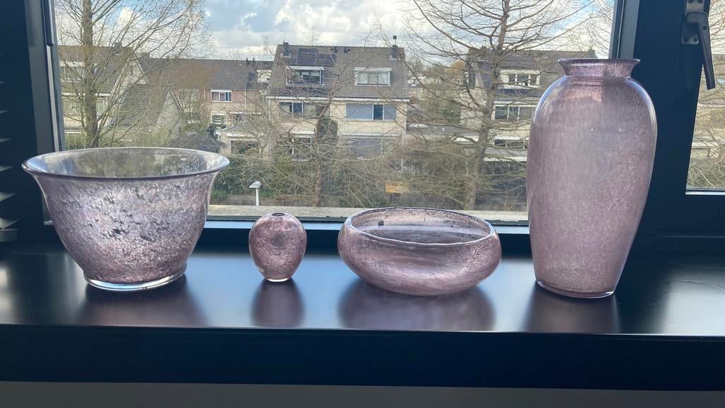Venitiaans roze glas stel uniek, Ophalen of Verzenden