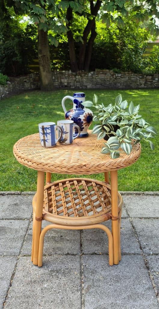 Vintage Manou/rieten/rotan tafeltje, Ophalen, 50 tot 100 cm, 50 tot 75 cm, .