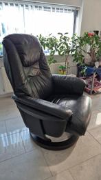 Hjort Knudsen Relaxfauteuil - Zwart Leer - Draaibaar, Ophalen, Zo goed als nieuw, 75 tot 100 cm, Leer