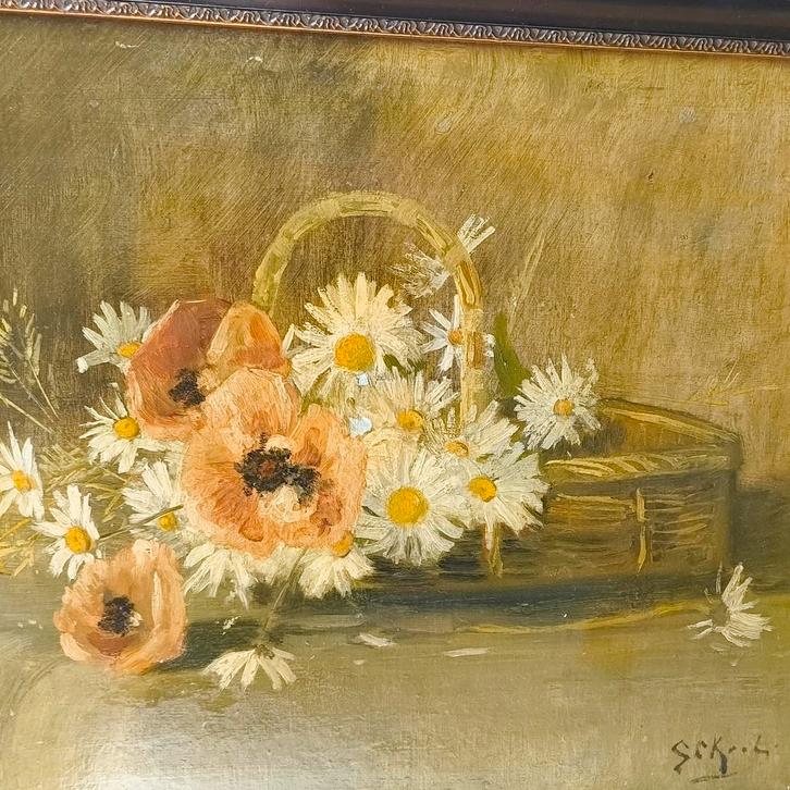 Sipke Kool stilleven Margrieten en klaprozen, Antiek en Kunst, Kunst | Schilderijen | Klassiek, Ophalen of Verzenden