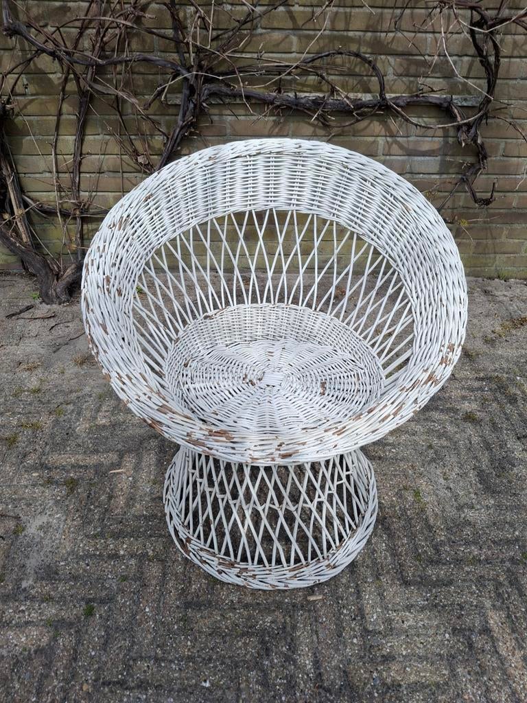 Vintage rotan stoel wit, Huis en Inrichting, Ophalen, Gebruikt, Minder dan 75 cm, Vintage