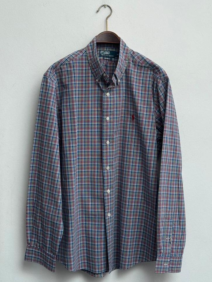 Polo Ralph Lauren Vintage 90s Geruit Overhemd Maat XL, Kleding | Heren, Overhemden, Zo goed als nieuw, Halswijdte 43/44 (XL), Blauw