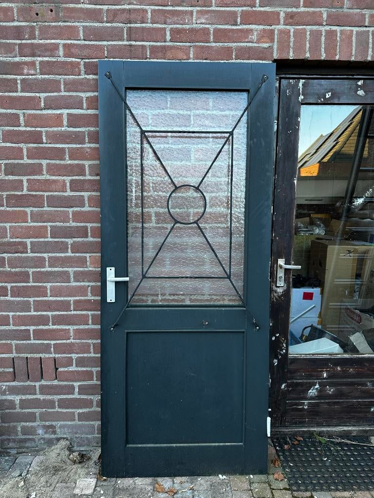 Buitendeur 212x87cm met glas en sierwerk, Ophalen, Gebruikt, 80 tot 100 cm, Buitendeur