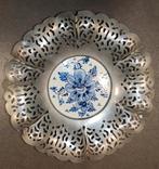 Verzilverd mandje met Delfts Blauw keramisch middenstuk, Ophalen of Verzenden