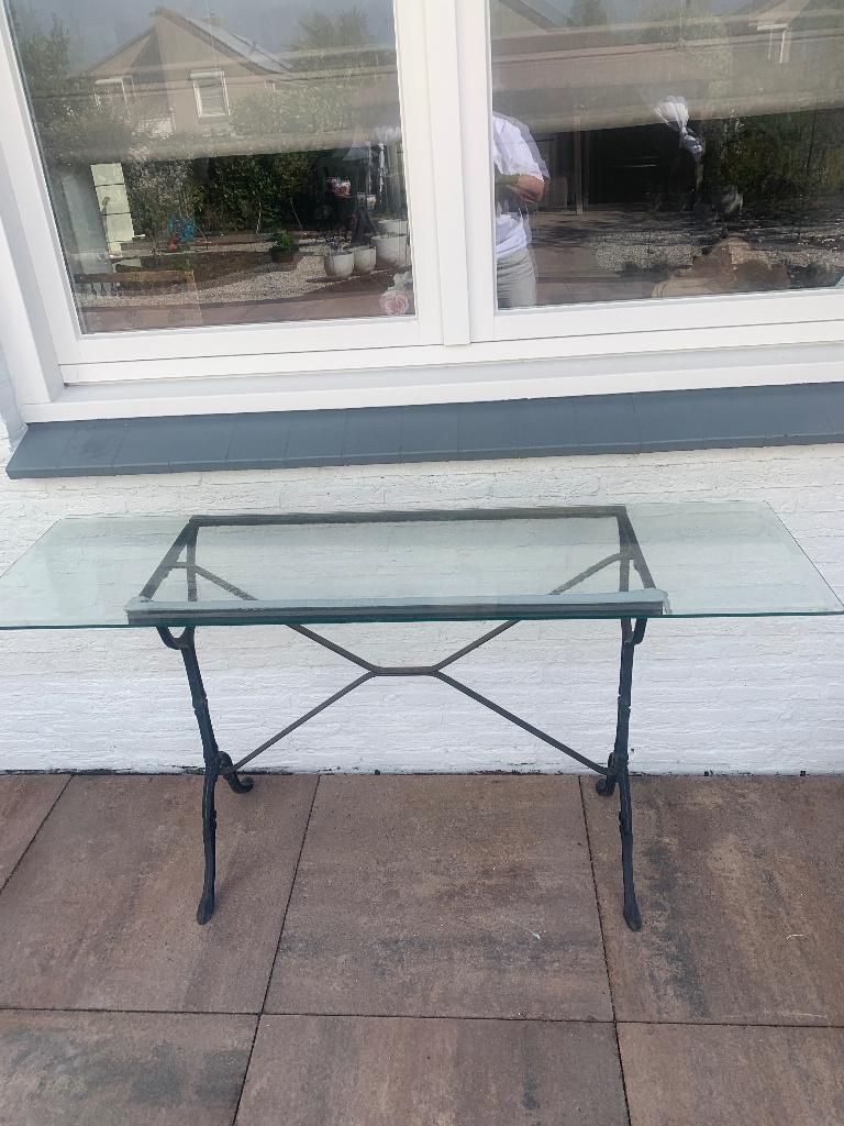 Gietijzeren tafel met glasplaat, Ophalen, Gebruikt