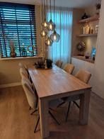 Stevige eiken eettafel whitewash 90x210 cm (6 personen), Huis en Inrichting, Tafels | Eettafels, Ophalen, Gebruikt, Eikenhout