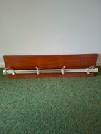Vintage houten wandkapstok met RVS haken - 75x20cm, Huis en Inrichting, Wandkapstok, Gebruikt, Ophalen of Verzenden, Minder dan 100 cm