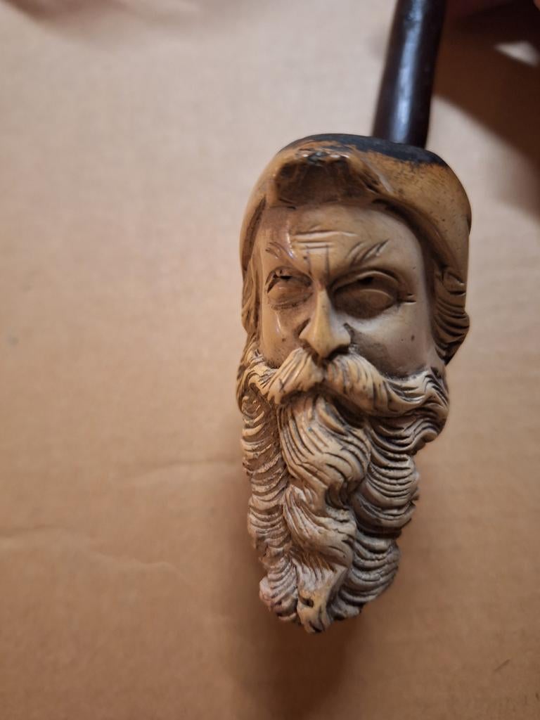 Antieke Meerschuim Pijp met Gebeeldhouwd Gezicht, Antiek en Kunst, Ophalen of Verzenden