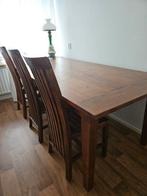 Houten eettafel met 6 stoelen - 221x100x79 cm, Huis en Inrichting, Tafels | Eettafels, Ophalen, Gebruikt, 200 cm of meer, 50 tot 100 cm