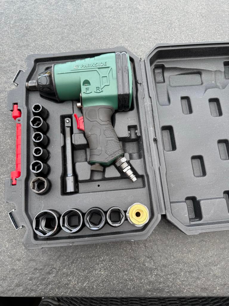 Parkside Perslucht Slagmoersleutel Set - Zo Goed Als Nieuw, Auto diversen, Autogereedschap, Ophalen of Verzenden, Zo goed als nieuw