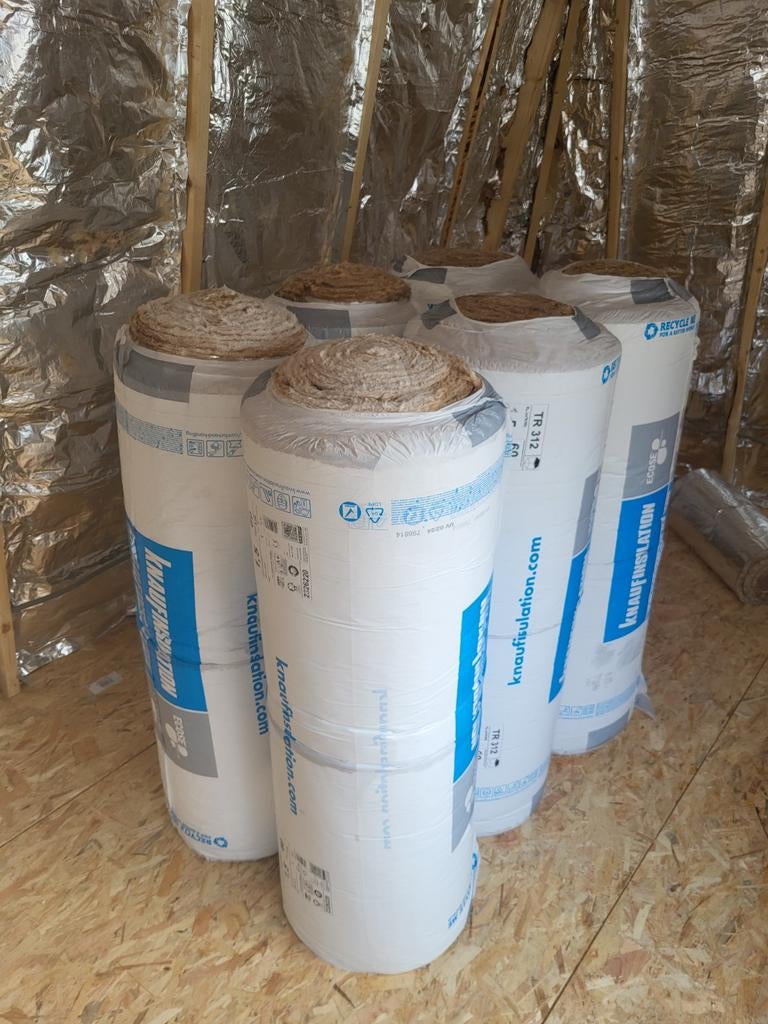 12 nieuwe knauf isolatie rollen spijkerflens en alu kraft, Ophalen, Nieuw, Glaswol