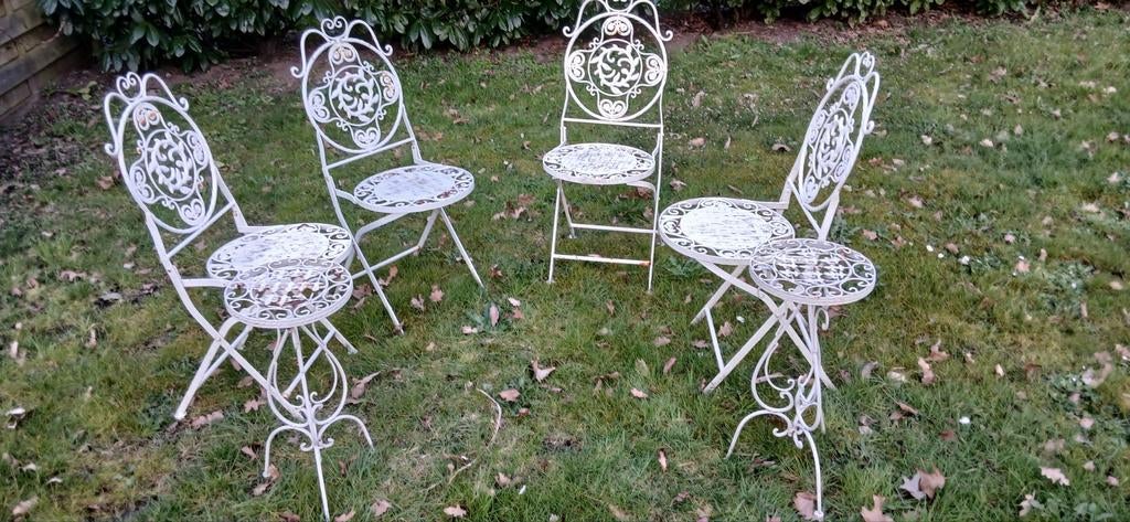 3 ijzeren tuinstoelen, Ophalen, Gebruikt, Overige materialen, 2 zitplaatsen