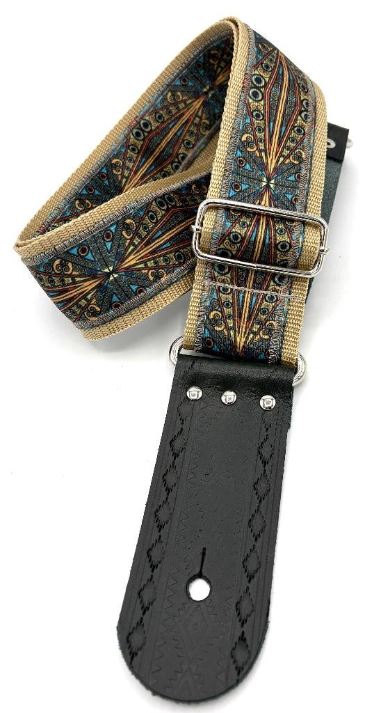 Gitaarband leer Stof031 blauw barok aztec bohemian LAATSTE, Verzenden, Nieuw, Akoestische gitaar