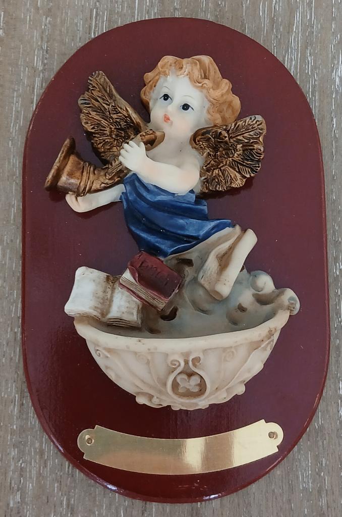 Wijwaterbakje beschermengel 17 cm, Ophalen of Verzenden, Zo goed als nieuw, Beeld(je), Christendom | Katholiek