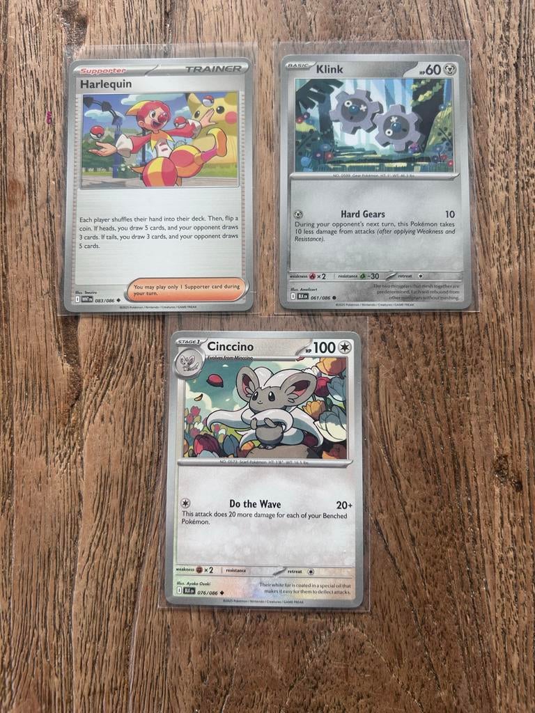Pokémon Kaarten: Harlequin, Klink, Cinccino (3 stuks), Ophalen of Verzenden, Gebruikt, Meerdere kaarten