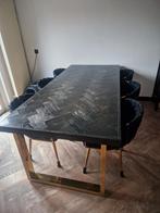 Richmond visgraat eettafel 220 cm zwart/goud 6/8 personen, Huis en Inrichting, Tafels | Eettafels, Ophalen, Richmond, 200 cm of meer