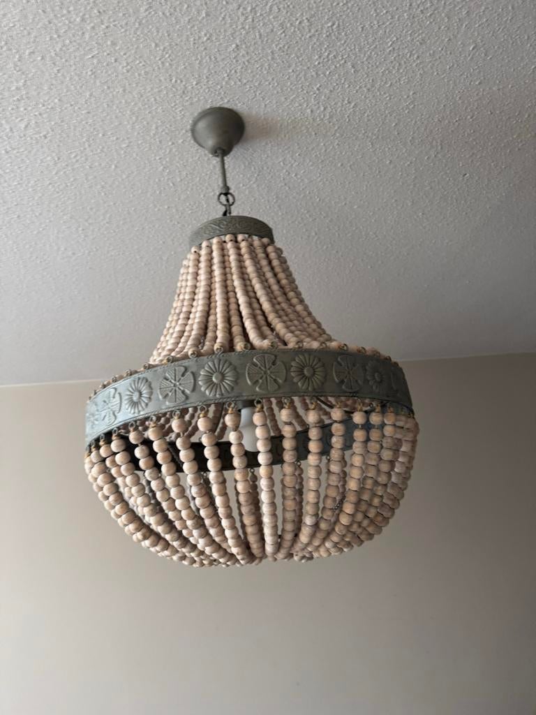 Houten Kralen Kroonluchter - Plafondlamp, Ophalen, Zo goed als nieuw, Hout