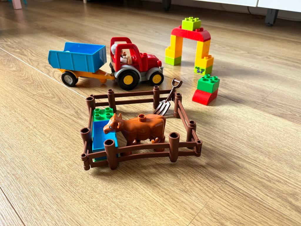 Duplo Boerderij Set met Tractor, Koe en Figuur, Inclusief minifiguren, Ophalen of Verzenden, Zo goed als nieuw, Duplo