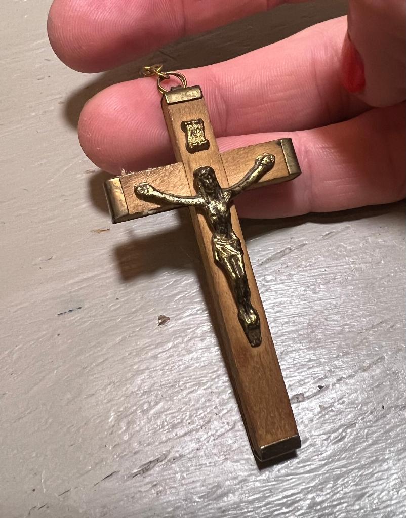 Vintage antiek oud kettinghanger kruis kruisiging rozenkrans, Ophalen of Verzenden