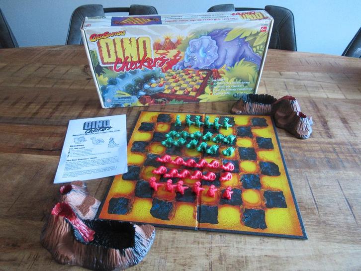 Dino Checkers Dambord van GEOSAFARI 1992 T Rex dinosaurus, Hobby en Vrije tijd, Gezelschapsspellen | Bordspellen, Nieuw, Ophalen of Verzenden