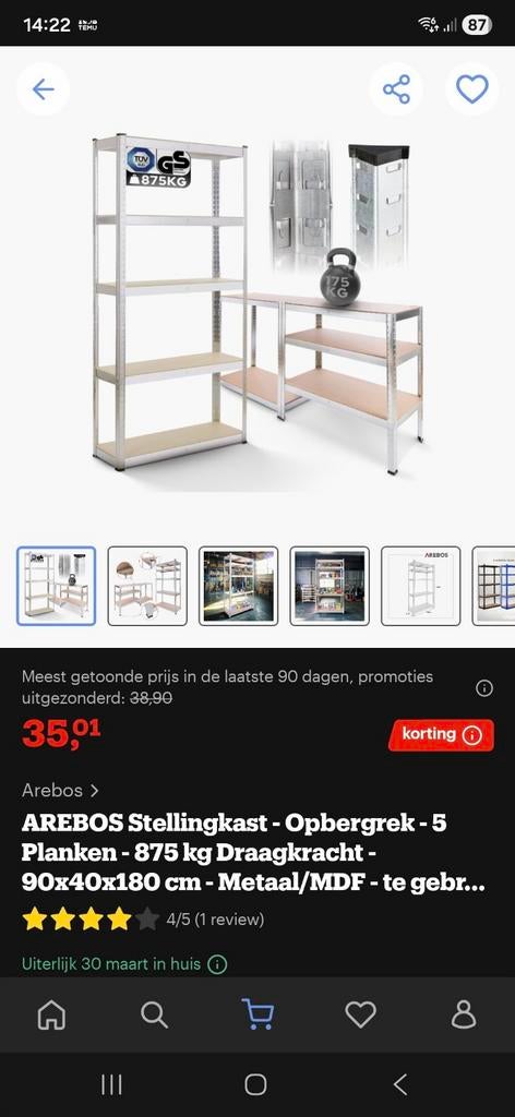 AREBOS Stellingkast - Opbergrek - 5 Planken, Ophalen of Verzenden, Nieuw