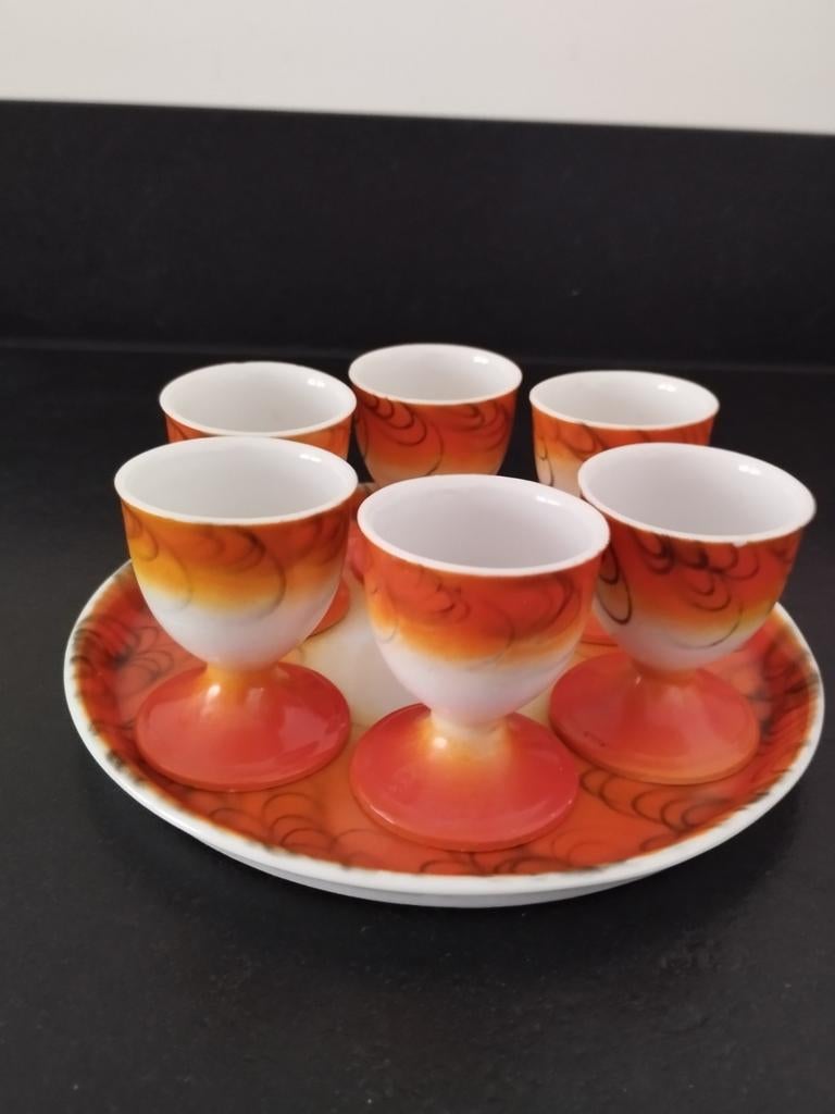 Antiek Vintage Japans eierdopjes set bijbehorend eierplateau, Antiek en Kunst, Ophalen