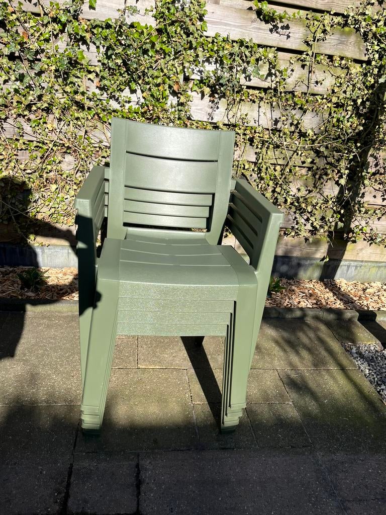 Keter tuinstoel Julie Groen, 4 stuks, 61,5x58,5x79cm, Ophalen, Gebruikt, Kunststof, Stapelbaar
