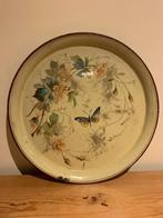 Creme emaille dienblad met bloemen en vlinder, Ophalen of Verzenden