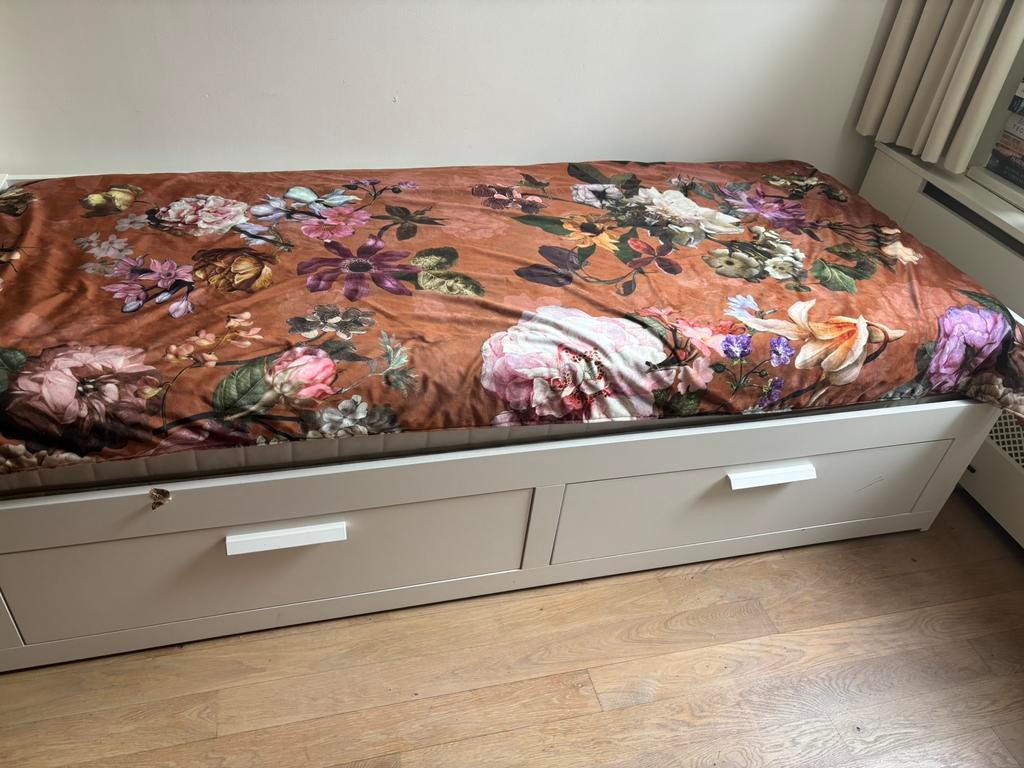 Witte Ikea bedbank, Ophalen, Eenpersoons, Wit, Hout