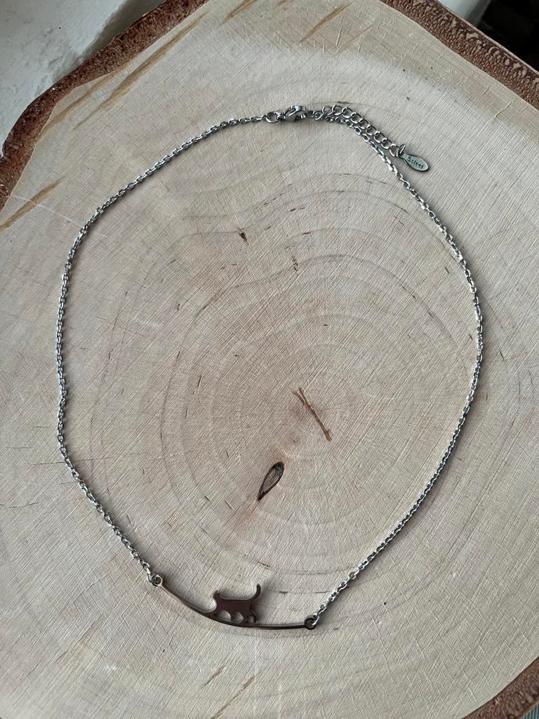 Ketting met kat hanger - RVS, Overige materialen, Verstelbaar, Nieuw, Ophalen of Verzenden