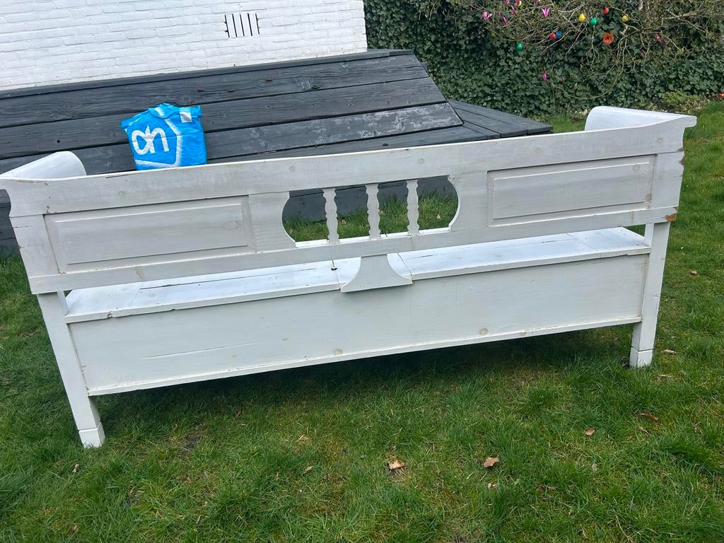 Witte kerkbank met opbergruimte, 205 x 50 cm, Ophalen, Gebruikt, Wit, Eén