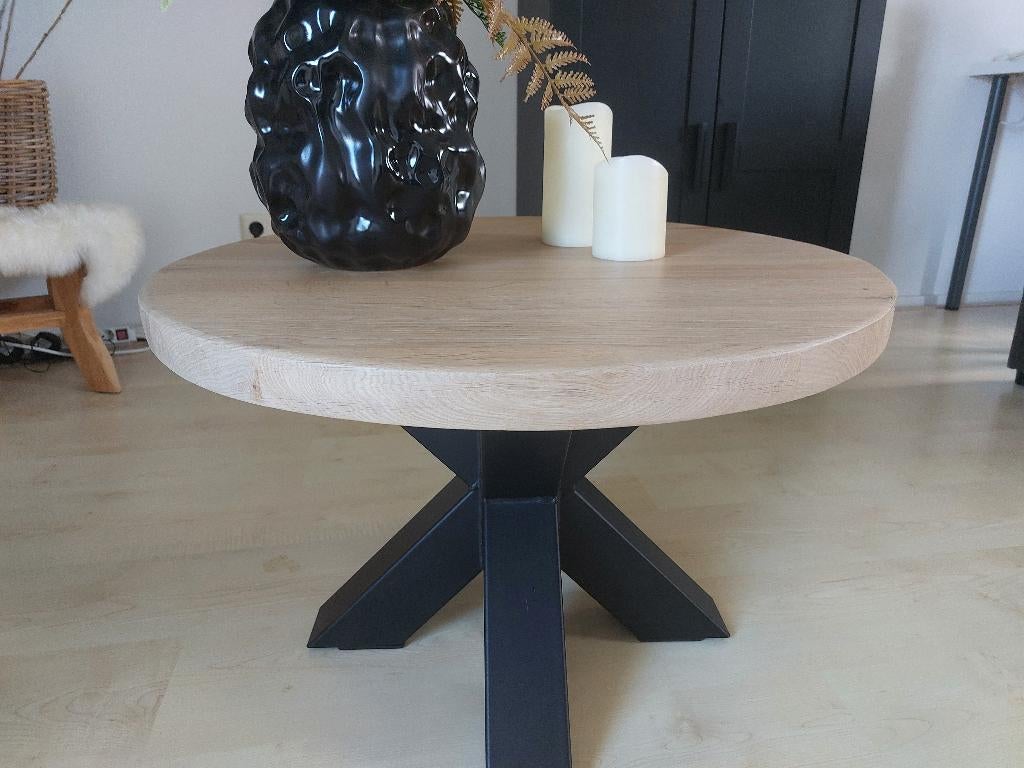 Massief eiken salontafel matrixpoot zwart 70x45 cm, Ophalen, 50 tot 100 cm, 50 tot 100 cm, Zo goed als nieuw