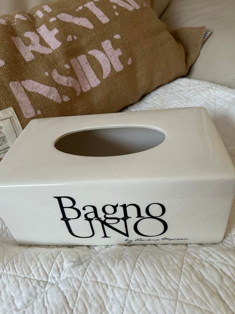 Riviera Maison Bagno Uno Porseleinen Tissue Box, Ophalen of Verzenden, Gebruikt, Overige materialen, Minder dan 50 cm