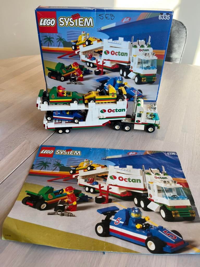 Lego System 6335 vrachtwagen met race autos, Gebruikt, Lego, Ophalen of Verzenden, Complete set