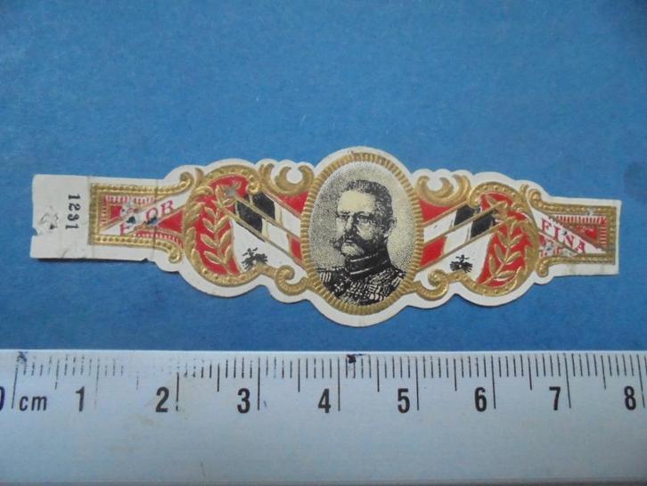Oude sigarenband Flor Fina portret Duitse generaal nr. 1231, Verzamelen, Rookartikelen, Aanstekers en Luciferdoosjes, Gebruikt