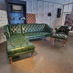 Chesterfield Bank + Fauteuil + Hocker Antiek Groen - Nieuw, Huis en Inrichting, Chesterfield, Ophalen of Verzenden, Vierpersoons of meer